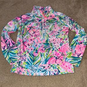 Lilly Pulitzer Pink Blue Green Floral Half-Zip Pullover